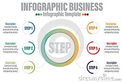 Modern Circle Timeline Infographics with 6 Steps and Six option. Chart diagram with project timeline, presentation vector Vector Illustration