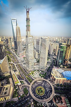 Modern city aerial view of shanghai midtown Stock Photo