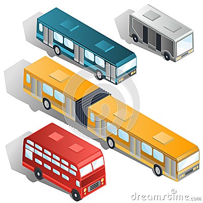 Modern city buses isometric vectors collection Vector Illustration