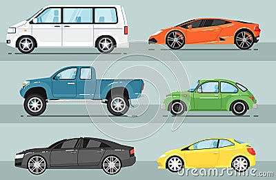 Modern city car isolated vector set Vector Illustration