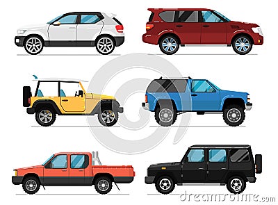 Modern city car isolated vector set Vector Illustration