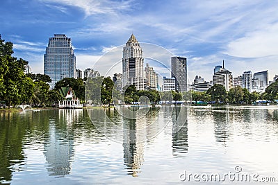 Modern city in a green environment, Suan Lum, Bangkok, Thailand. Stock Photo