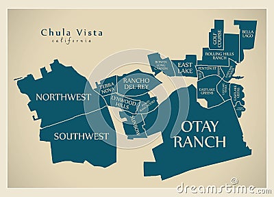 Modern City Map - Chula Vista California city of the USA with ne Vector Illustration
