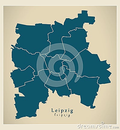 Modern City Map - Leipzig city of Germany with boroughs DE Vector Illustration