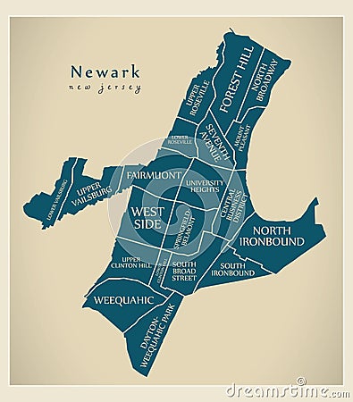 Modern City Map - Newark New Jersey city of the USA with neighbo Vector Illustration