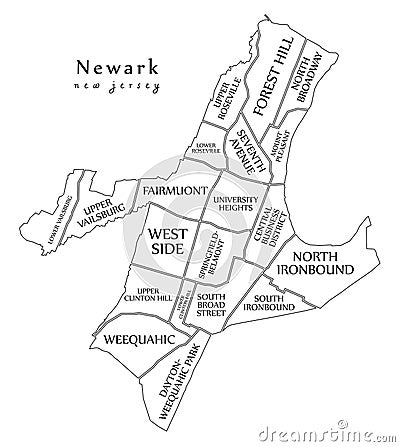 Modern City Map - Newark New Jersey city of the USA with neighbo Vector Illustration