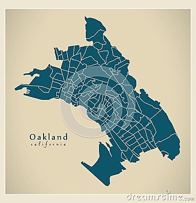 Modern City Map - Oakland California city of the USA with 131 ne Vector Illustration