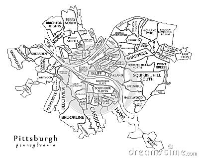 Modern City Map - Pittsburgh Pennsylvania city of the USA with n Vector Illustration