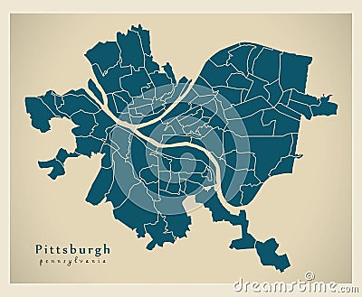 Modern City Map - Pittsburgh Pennsylvania city of the USA with n Vector Illustration