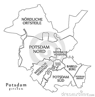 Modern City Map - Potsdam city of Germany with boroughs and titles DE outline map Vector Illustration