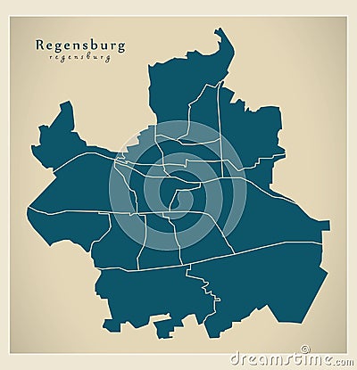 Modern City Map - Regensburg city of Germany with boroughs DE Vector Illustration