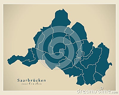 Modern City Map - Saarbrucken city of Germany with boroughs DE Vector Illustration