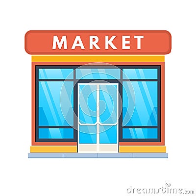 Modern city market building facade. City shopping mall building. Vector Illustration