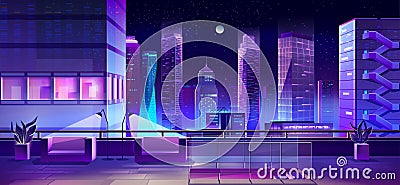 Modern city megapolis at night, cityscape view Vector Illustration