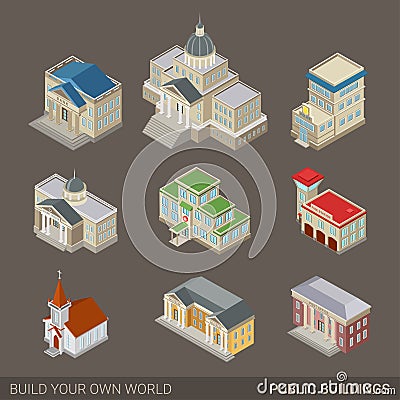 Modern city public governent buildings architecture icon set Stock Photo