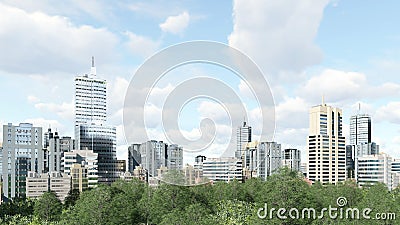Modern city skyline and green park zone Cartoon Illustration
