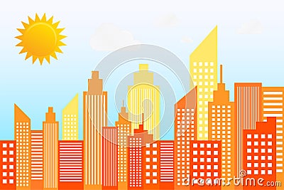 Modern City Skyscrapers Skyline On Sunny Day Vector Illustration