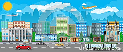 Modern city view. Public transportation system Vector Illustration