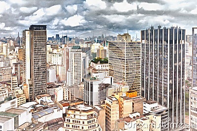 Modern cityscape colorful painting, Sao Paulo, Brazil. Stock Photo