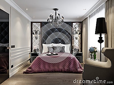 Modern Classic Art Deco Bedroom Interior Design Cartoon Illustration