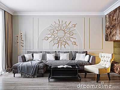 Modern Classic Beige Gray Living Room Interior Design Stock Photo