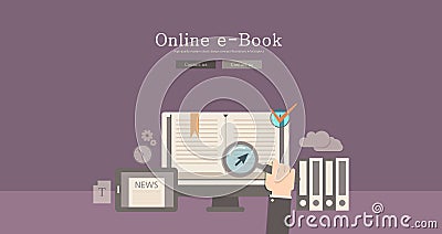 Modern and classic design online e-book concept illustration Cartoon Illustration