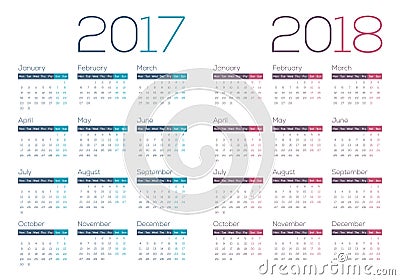 2017 2018 Modern and Clean Business Calendar Vector Illustration