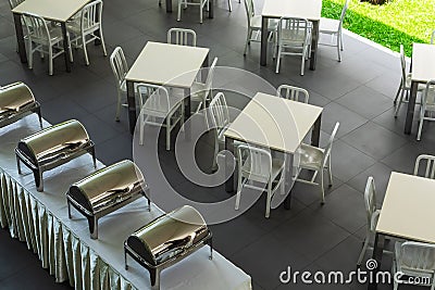 Modern and Clean Food Table Set in the Hotel Stock Photo
