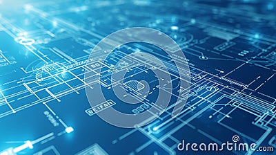 A modern and clean image of a single, well-arranged blueprint with dynamic lines and annotations Stock Photo
