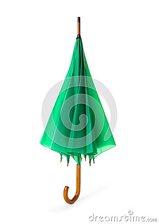 Modern closed green umbrella on white Stock Photo