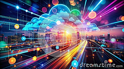 Modern Cloud Integration Streamlined Data Flow Optimized System Architecture and Visualized Insights Stock Photo