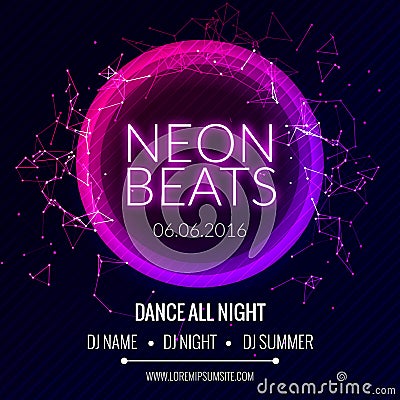 Modern Club Music Neon Beats Party Template, Dance Party Flyer, brochure. Night Party Club Banner Poster. Vector Illustration