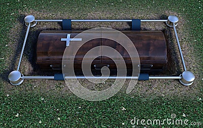 Modern Coffin Into Grave Stock Photo