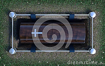 Modern Coffin Into Grave Stock Photo