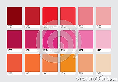 Modern color palette swatch set. Trendy orange pink red colour catalog samples. Vector illustration Vector Illustration