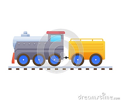 Children s toys. Beautiful multicolored train, locomotive, passenger and cargo transportation. Vector Illustration