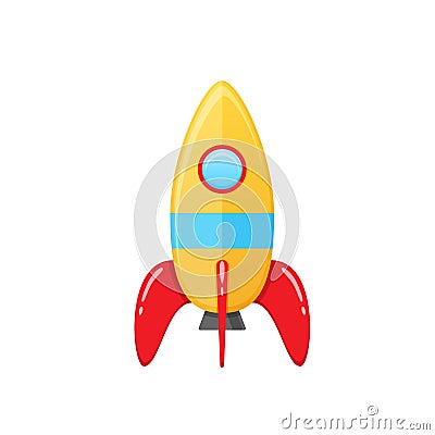 Modern colorful children s toy space rocket with a round window. Vector Illustration