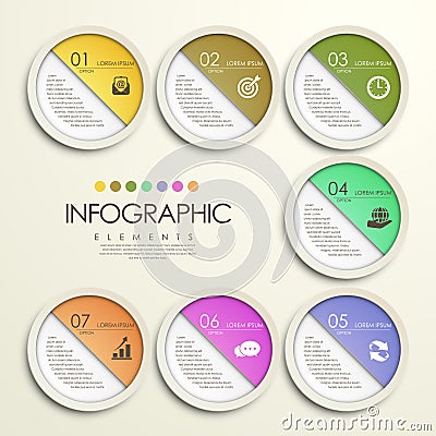 Modern colorful circle paper sticker style infographic Vector Illustration