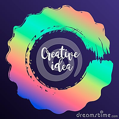 Modern colorful circle poster. Ink round stroke on dark backgro Vector Illustration