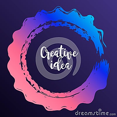 Modern colorful circle poster. Ink round stroke on dark backgro Vector Illustration