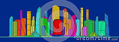 Modern colorful city. Urban town complex. Business center. Citycape futuristic pamorama. Infrastructure skyline outlines illustrat Vector Illustration