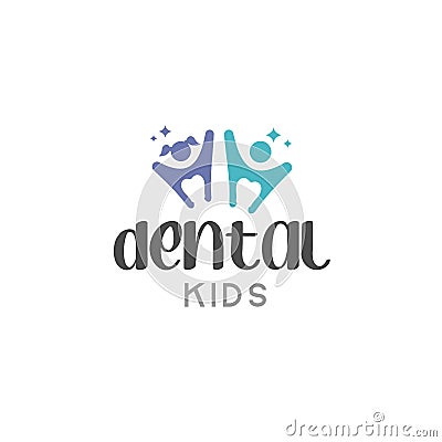 Modern colorful DENTAL KIDS tooth logo design Vector Illustration