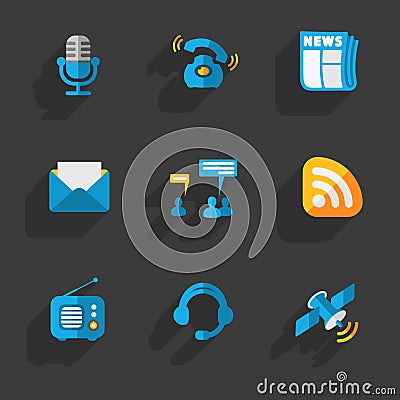 Modern colorful flat social icons set Vector Illustration