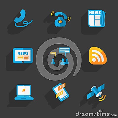 Modern colorful flat social icons set Vector Illustration