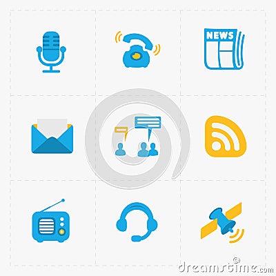 Modern colorful flat social icons set Vector Illustration