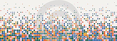 Modern colorful halftone polka dot horizontal panorama background. Bottom frame with copy space. Dots in faded matrix Vector Illustration