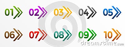 Modern colorful numbers button set with arrow multicolored â€“ vector Stock Photo