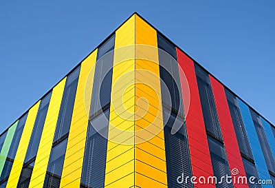 Modern colorful office building on the blue sky Stock Photo