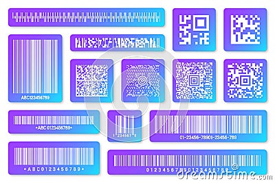 Modern colorful product barcodes and QR codes. Identification tracking code. Serial number, product ID with digital Vector Illustration