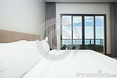 Modern comfortable, nicely decorated bedroom Stock Photo